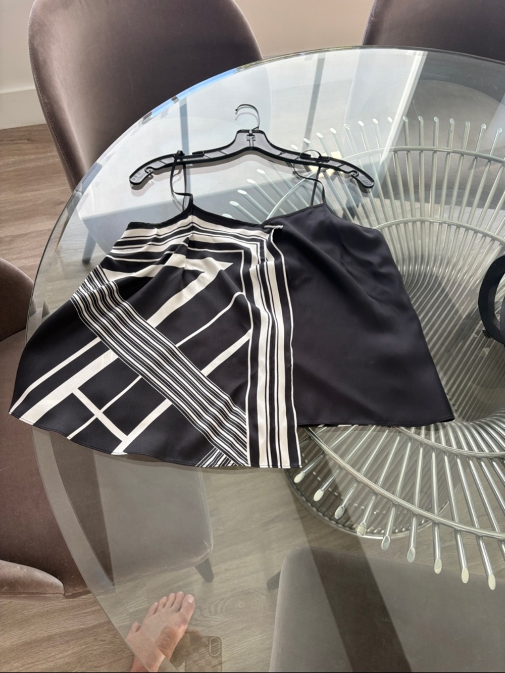 Rag & Bone Black and White Asymmetric Silk Tank.